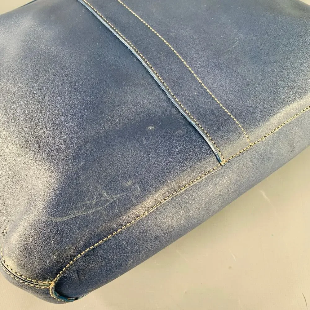 COACH Vintage Blue Contrast Stitch Leather Crossbody Handbag
